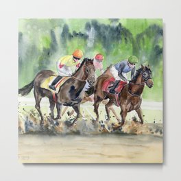 Horse Racing 2 Metal Print | Modern, Equestrian, Racing, Christmas, Jockey, Gift, Horse, Thoroughbred Horses, Horse Racing, Kentucky Derby 