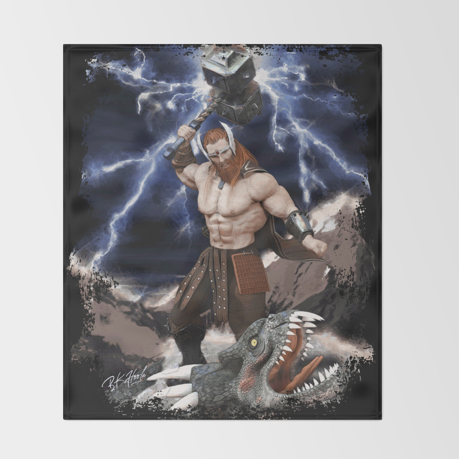 Thor Fantasy Art Print Throw Blanket