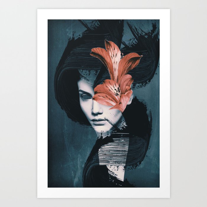 Red Flowers/Lady Portrait Kunstdrucke Red Flowers/Lady Portrait Kunstdrucke