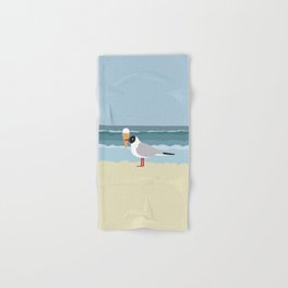 Cute seagull with ice cream by the sea Hand & Bath Towel