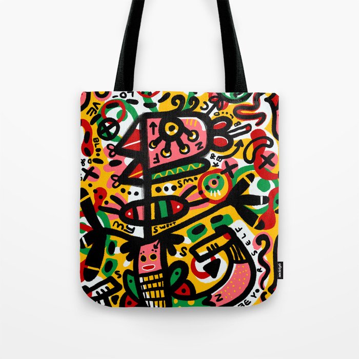 Abstract bird woman tribal childlike style / 04 Tote Bag