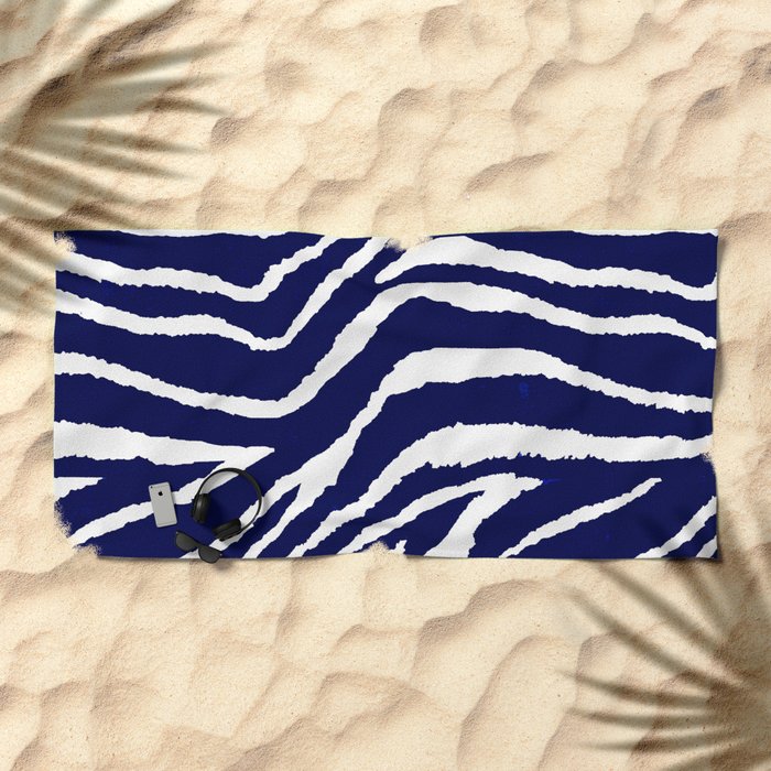 ZEBRA ANIMAL PRINT BLUE AND WHITE 2019 Beach Towel by ...