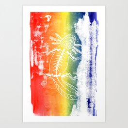 Rainbow Axolotl Monoprint Art Print