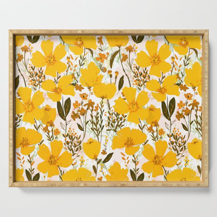 Yellow roaming wildflowers Serving Tray