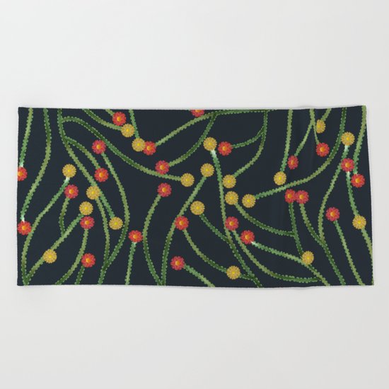 Yellow & Red Flowers Beach Towel