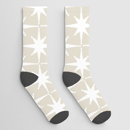 Midcentury Modern Atomic Starburst Pattern in Beige and White  Socks