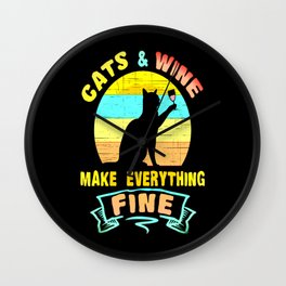 Cats funny cat wine red wine gift catlover Wall Clock