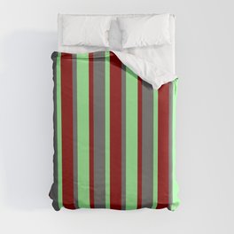 [ Thumbnail: Dark Red, Green, and Dim Gray Colored Lines Pattern Duvet Cover ]