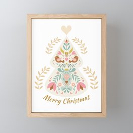 Folk Art Inspired Christmas Tree Illustration Framed Mini Art Print