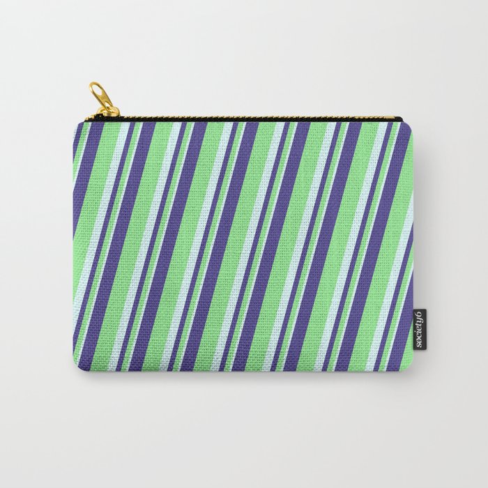 Dark Slate Blue, Light Green & Light Cyan Colored Lined Pattern Carry-All Pouch