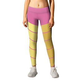 V - Pink and Gold Minimalistic Colorful Retro Stripe Art Pattern Leggings