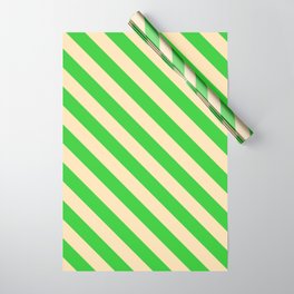 [ Thumbnail: Lime Green & Beige Colored Stripes Pattern Wrapping Paper ]