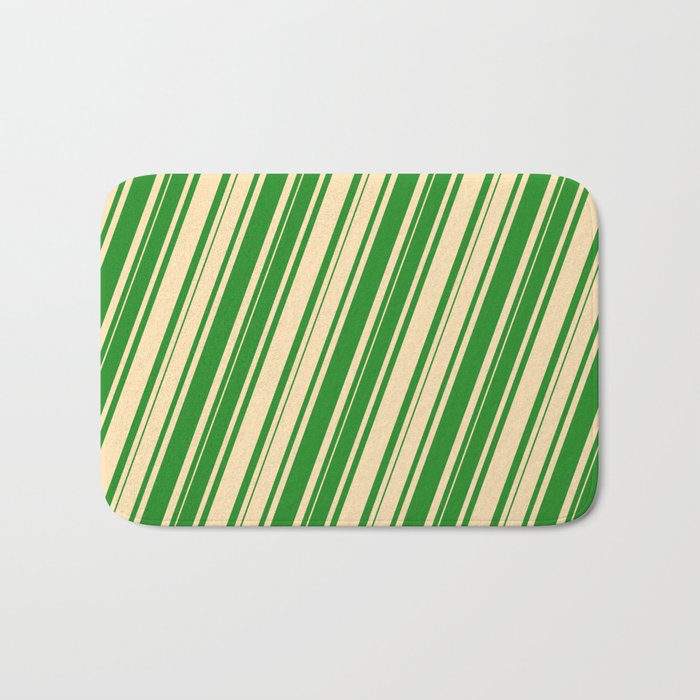 Beige & Forest Green Colored Pattern of Stripes Bath Mat