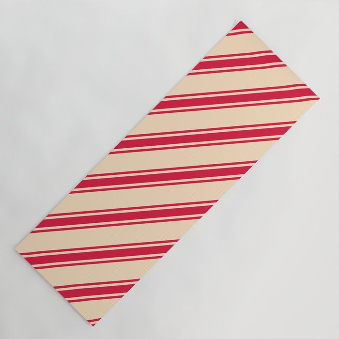 Bisque & Crimson Colored Pattern of Stripes Yoga Mat