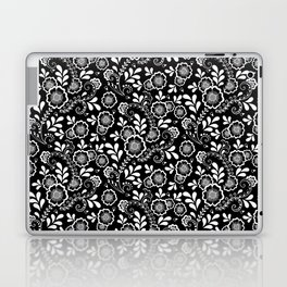 Black And White Eastern Floral Pattern Laptop Skin