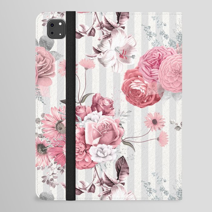 Vintage Striped Pink Floral Pattern iPad Folio Case