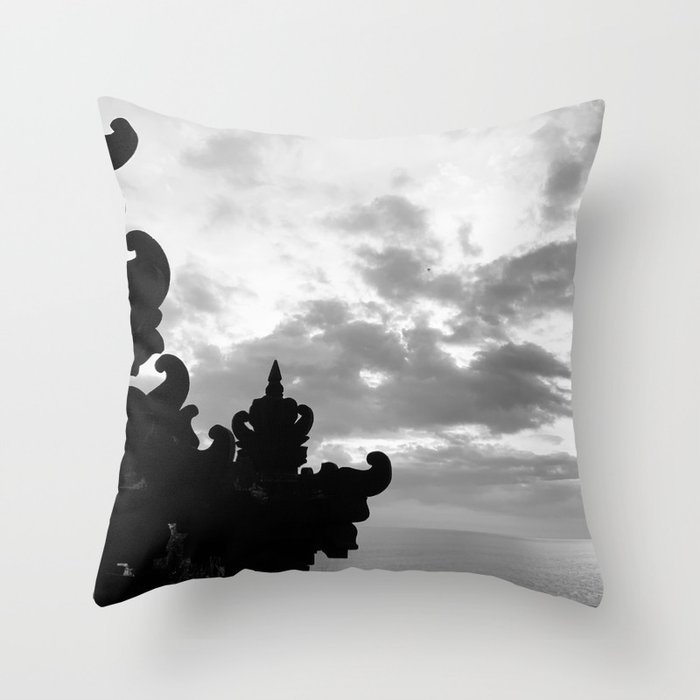 Balinese Temple In Black And White Sky Throw Pillow