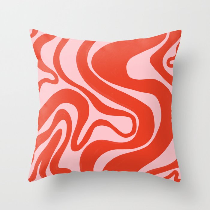 Electric Red on Pink Liquid Swirl Abstract Pattern Throw Pillow