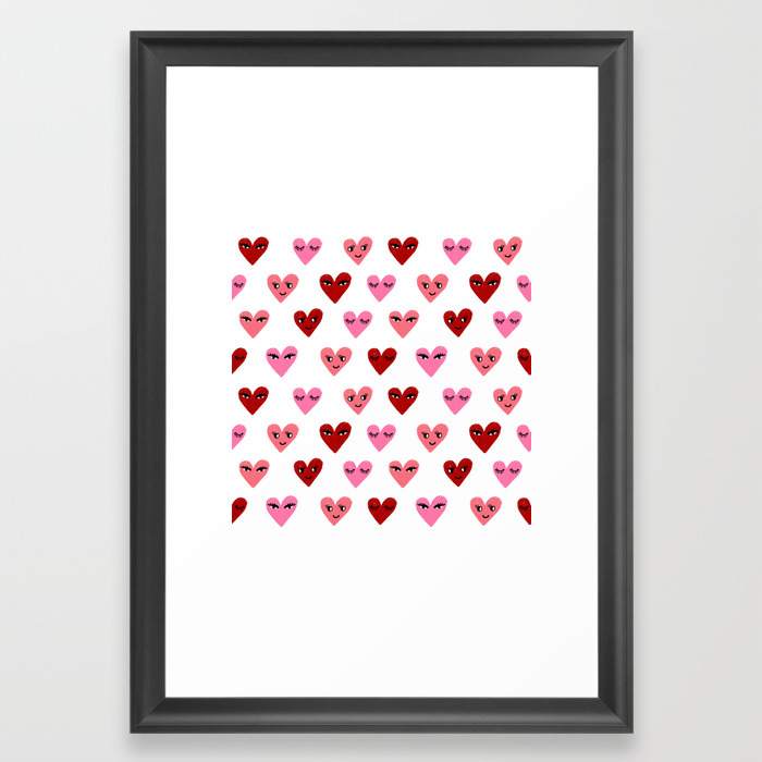 Heart Love Valentines Day Gifts Hearts With Faces Cute Valentine Red And Pink Framed Art Print