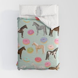 Horses Donuts - horse, donut, pastel, food, horse blanket, horse bedding, dorm, cute design Comforter