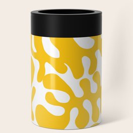 Yellow Matisse cut outs seaweed pattern on white background Can Cooler