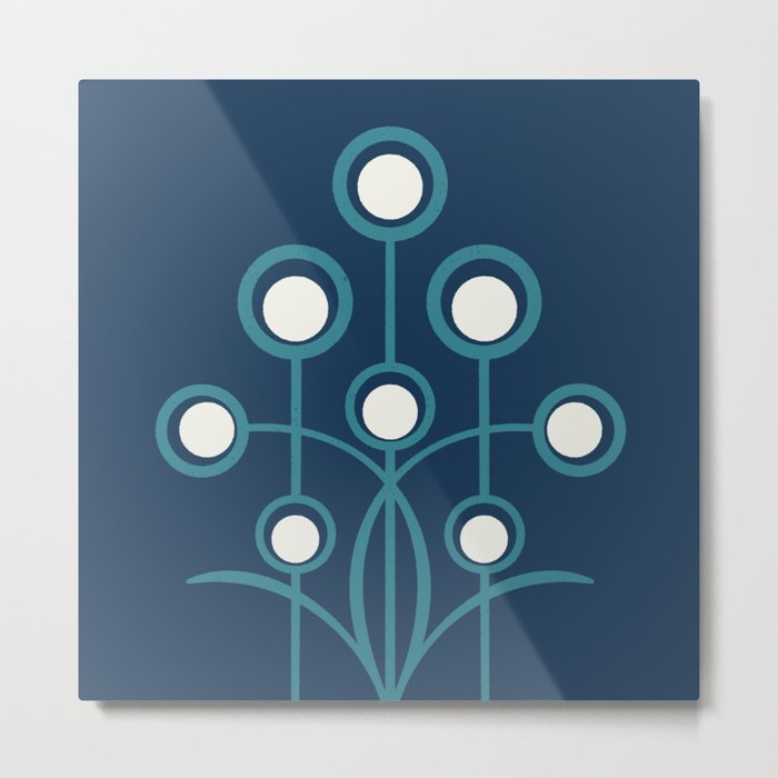 Art Deco geometric flowers - teal and indigo Metal Print