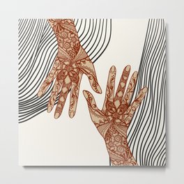 Vintage retro aesthetic female hands covered with traditional indian mehendi henna tattoo ornaments Metal Print | Drawing, Palm Leaf, Sketch Sketchy, Fashion Illustration, Fingers Mehendi, India Ornament, Decor Decoration, Women Makeup, Line Lines, Flower Flowers 