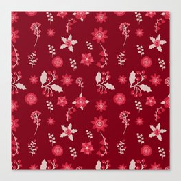 Christmas Poinsettia Flower And Cherry  Canvas Print