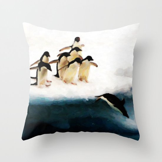 The Penguin Party - Painting Style Throw Pillow