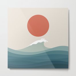 Cat Landscape 157 Metal Print | Bohostyle, Wave, Catland, Surf, Ocean, Bohoart, Sea, Drawing, Boho, Sunrise 