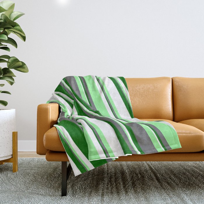 White, Green, Dim Gray, and Dark Green Colored Lines Pattern Throw Blanket