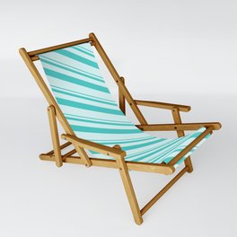 [ Thumbnail: Turquoise and Light Cyan Colored Lined/Striped Pattern Sling Chair ]