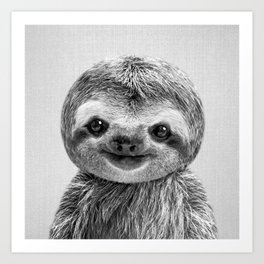 Baby Sloth - Black & White Art Print