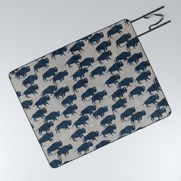 bison stampede - navy and gray Picnic Blanket