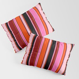 [ Thumbnail: Eye-catching Hot Pink, Black, Red, Dark Red, and Pink Colored Stripes/Lines Pattern Pillow Sham ]