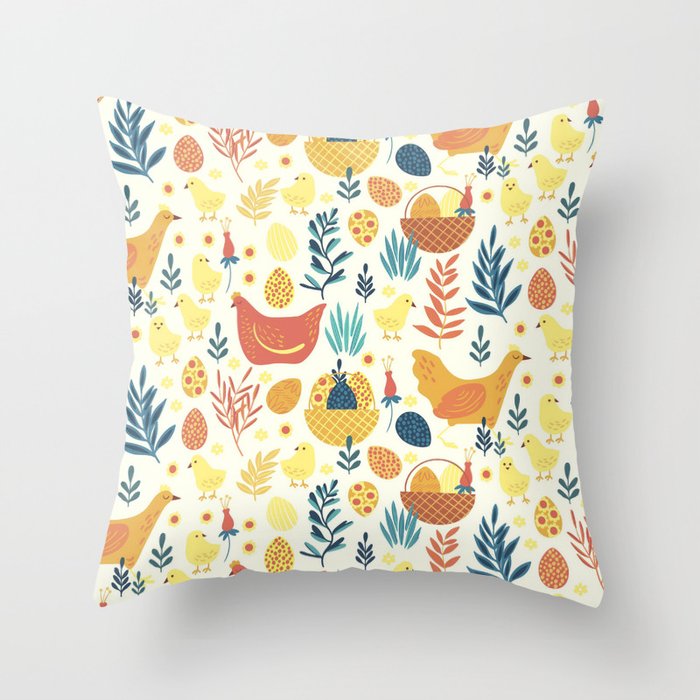 Happy Easter Cute Vintage Chicken Collection Throw Pillow