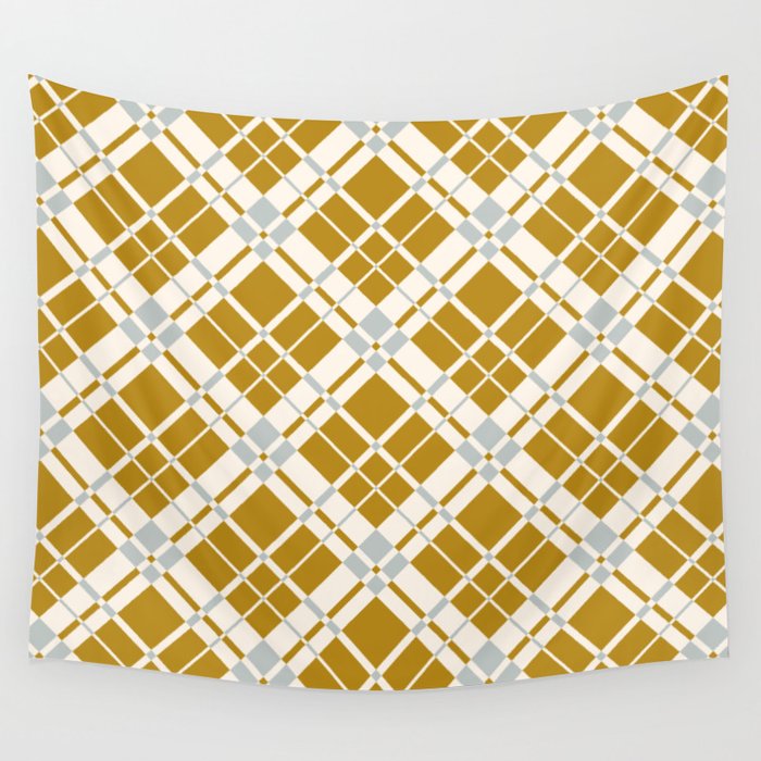 Tan brown gingham checked Wall Tapestry