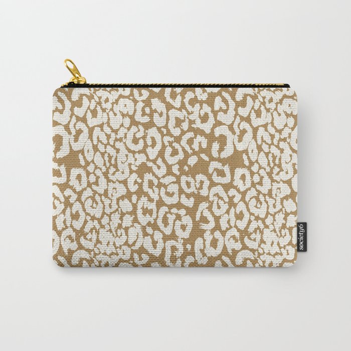 Antique White Leopard Print on Gold Brown Carry-All Pouch
