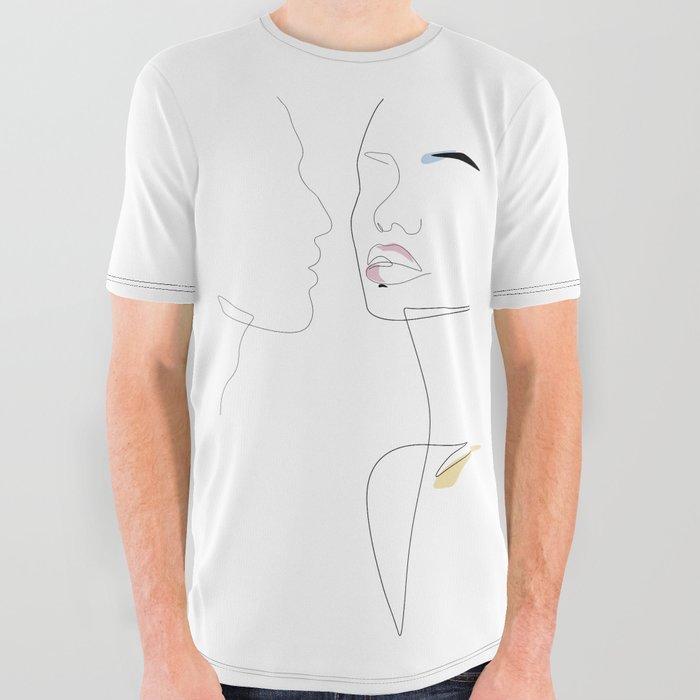 Summer Kisses / Couple kissing line art in pastel colours  All Over Graphic Tee