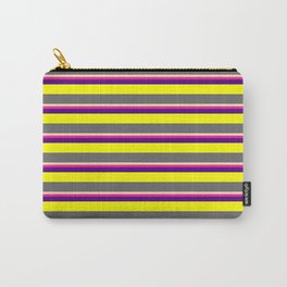 [ Thumbnail: Tan, Deep Pink, Indigo, Yellow, and Dim Gray Colored Striped Pattern Carry-All Pouch ]