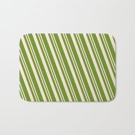 [ Thumbnail: Beige & Green Colored Lines Pattern Bath Mat ]