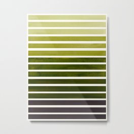 Watercolor Gouache Mid Century Modern Minimalist Colorful Olive Green Stripes Metal Print