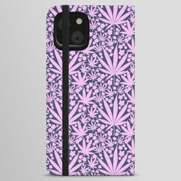 70’s Style Pastel Pink Cannabis And Flowers On Navy  iPhone Wallet Case