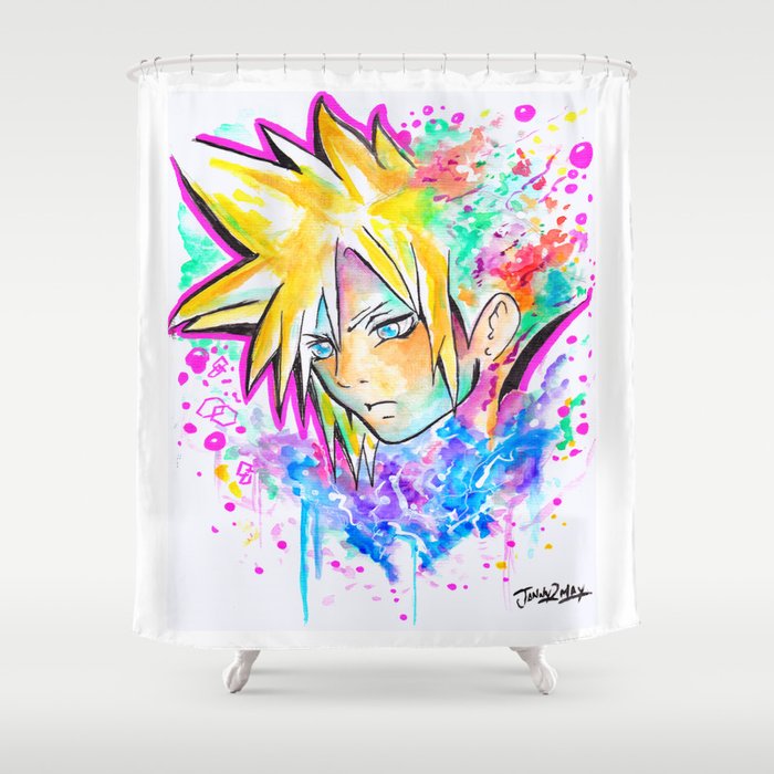 Original - CLOUD STRIFE - Watercolor Painting - Playstation Shower Curtain