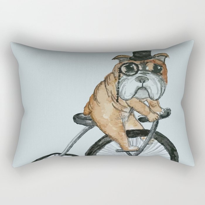 English Bulldog Riding a Penny-farthing Rectangular Pillow