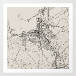 Japan, Fukuoka Black&White Map - Art Print
