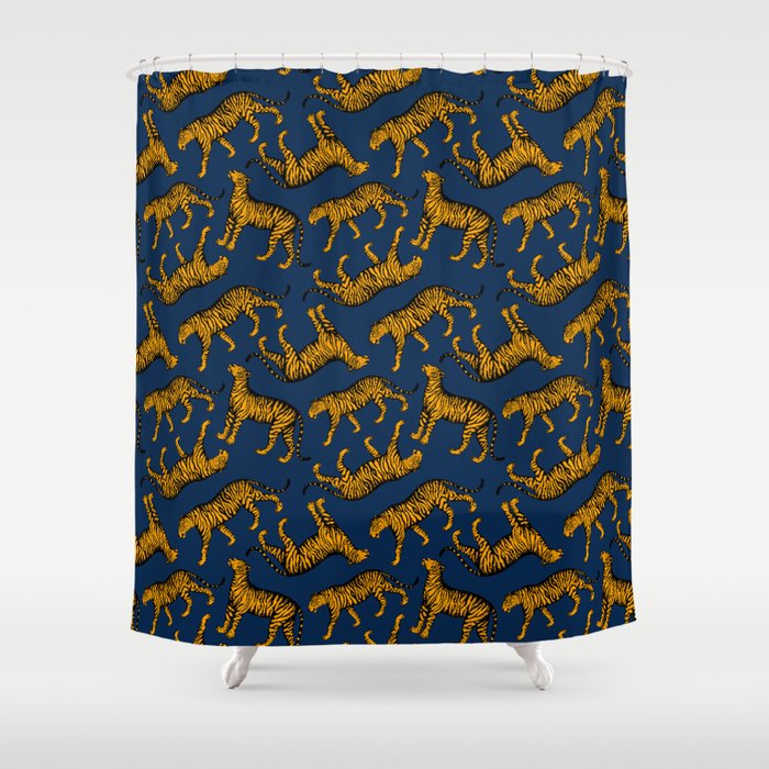 Tigers (Navy Blue and Marigold) Shower Curtain