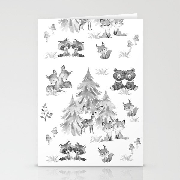 Gray Woodland Forest Animals Nursery Stationery Cards