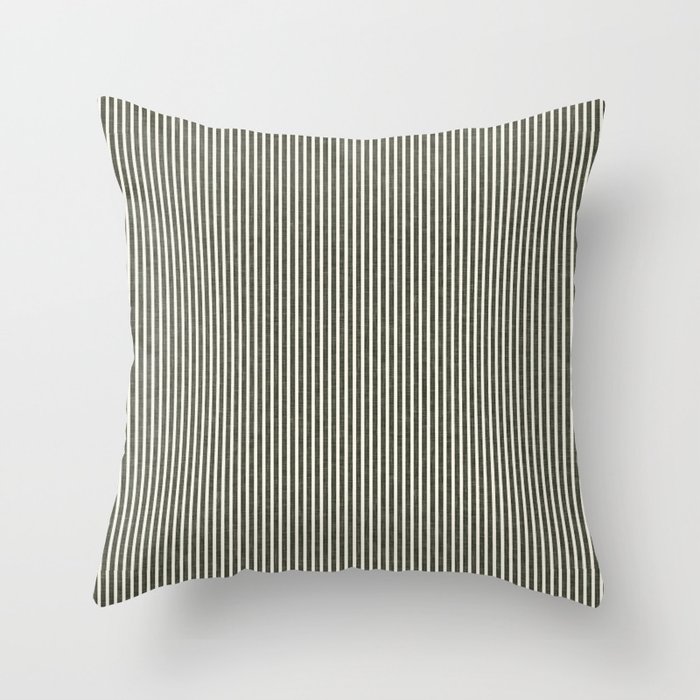 linen textured stripes - olive green Throw Pillow