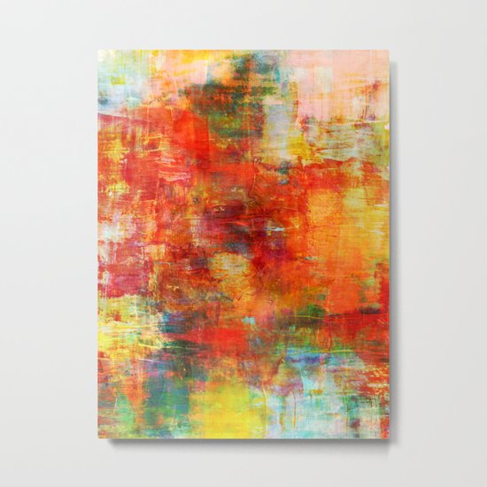 AUTUMN HARVEST - Fall Colorful Abstract Textural Painting Warm Red Orange Yellow Green Thanksgiving Metal Print